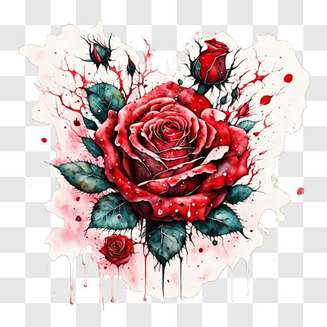 Download Abstract Red Rose Painting on Background of Splashed Red Paint ...