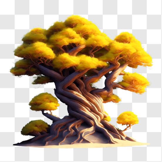 Download Old Tree in a Field of Yellow Grass PNG Online - Creative Fabrica