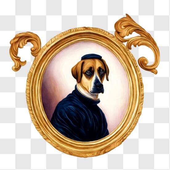 Scarica Quadro di un Cane in Cornice d'Oro Ornata PNG Online