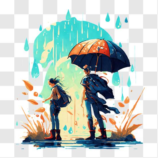 Descarga Dos personas hablando bajo la lluvia con paraguas PNG En Línea -  Creative Fabrica