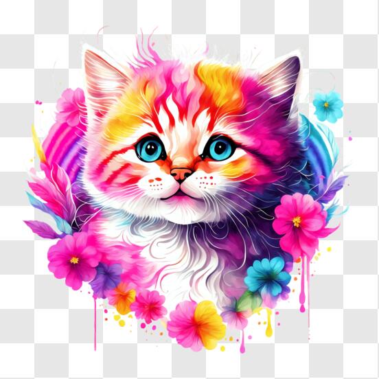 Scarica Quadro Astratto di un Gatto Colorato con Occhi Blu e Fiori PNG  Online - Creative Fabrica