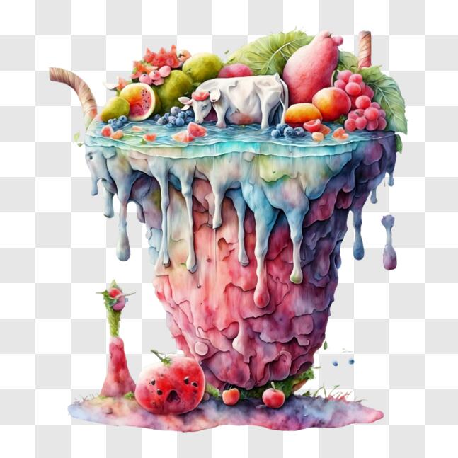 Scarica Pittura colorata di tazza capovolta con varie frutta e verdura PNG  Online - Creative Fabrica