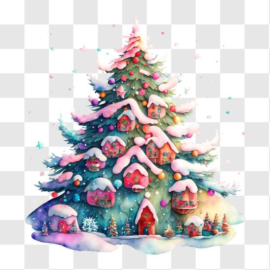 Baixe Árvore de Natal Rosa Festiva Decorada com Enfeites e Flocos de Neve  PNG - Creative Fabrica