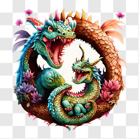 Télécharger Oeuvre d'Art de Dragon avec des Fleurs PNG En Ligne ...