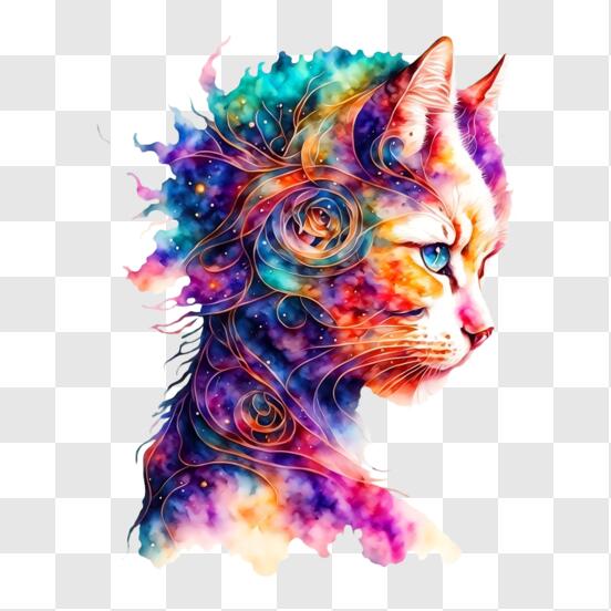 Scarica Faccia di gatto colorata con vortici psichedelici PNG Online - Creative  Fabrica