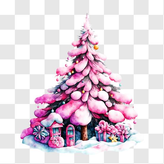 Arvore Natal Rosa Com Neve 185CM