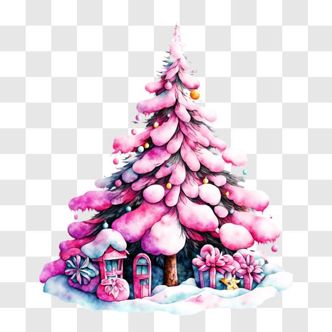 Árvore de natal com presentes-de-rosa em uma sala de natal branco. casa  lindamente decorada com brinquedos cor de rosa, árvore decorada e presentes  para o natal.