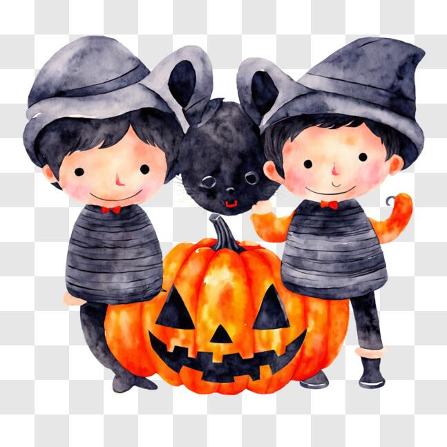 cartaz de feliz dia das bruxas. crianças engraçadas em fantasias de  halloween e abóboras 11592418 Vetor no Vecteezy