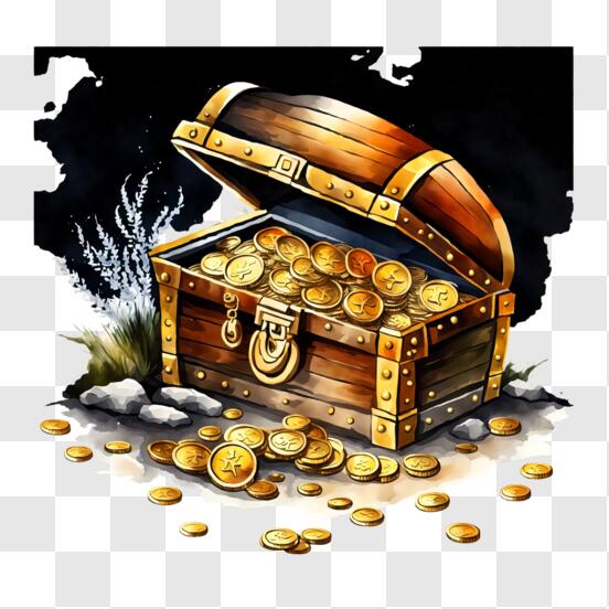Download Treasure Chest Filled with Gold Coins and Valuables PNG