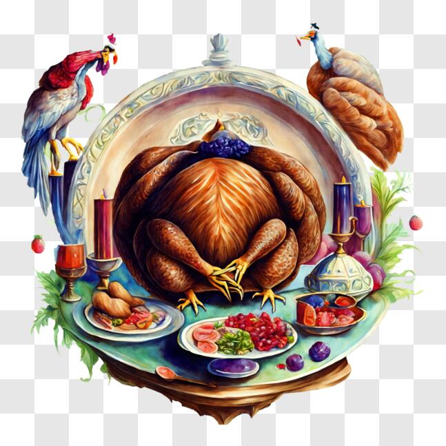 Download Elaborate Thanksgiving Dinner Painting PNG Online - Creative ...