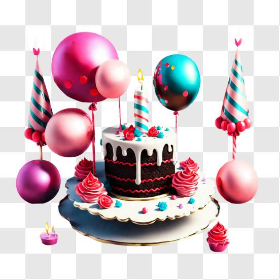Scarica Festa di Compleanno Colorata con Torta, Palloncini e Festoni PNG  Online - Creative Fabrica