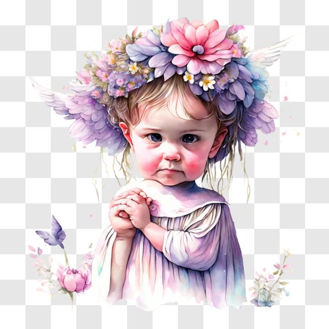 Download Beautiful child with angel's crown and flowers PNG Online ...