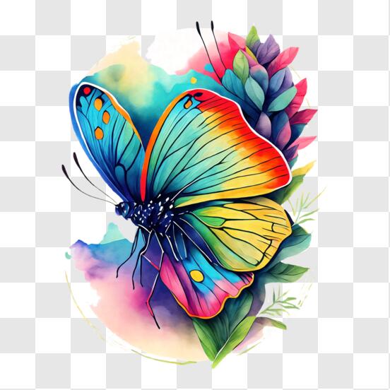 Download Vibrant Butterfly on Flower PNG Online - Creative Fabrica