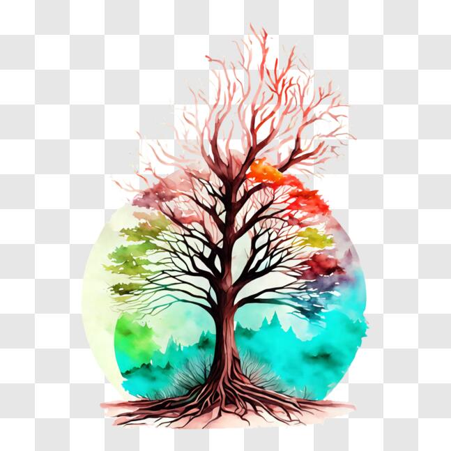 Rainbow Chakra Tree of Life - Cross Stitch Chart Pattern on Black