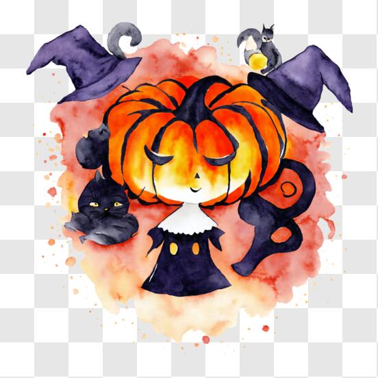 Linda bruxa segurando abóbora de halloween em estilo anime