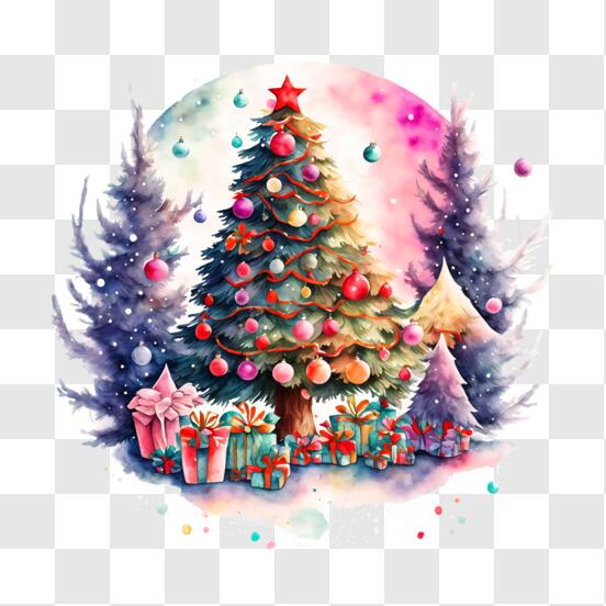 Scarica Pittura festiva dell'albero di Natale con regali e decorazioni PNG  Online - Creative Fabrica