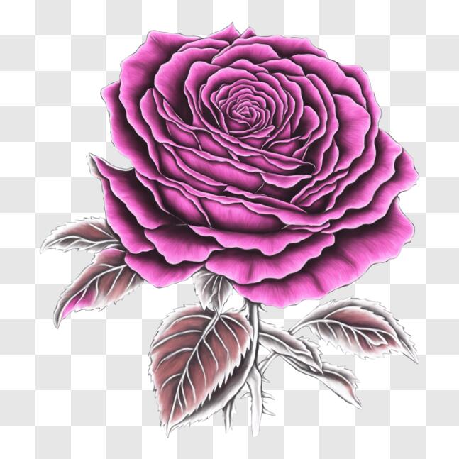 Download Beautiful Pink Rose with Green Leaves PNG Online - Creative ...
