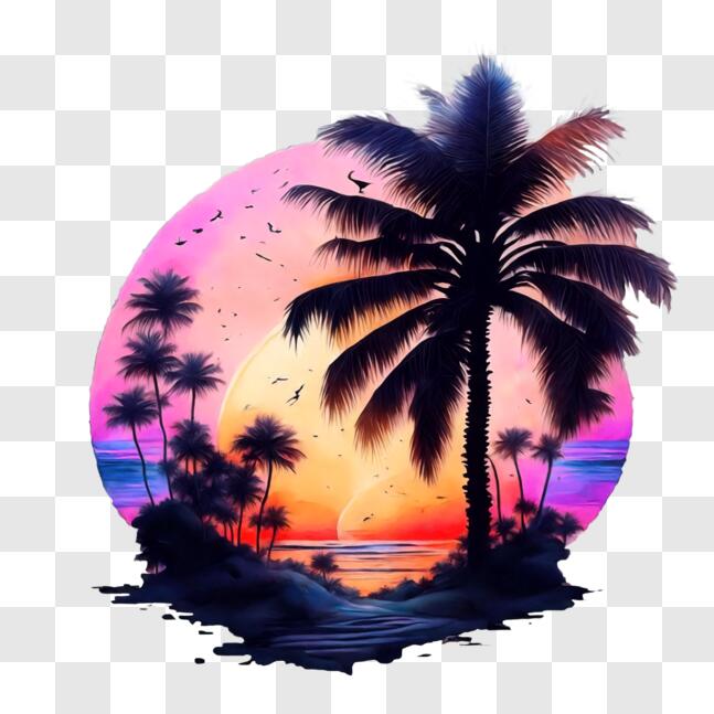 Download Beautiful Tropical Sunset with Palm Trees and Beach PNG Online ...