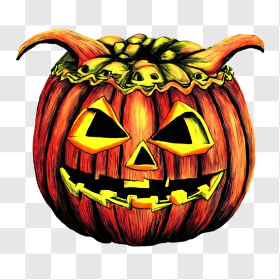 Abóbora Assustadora De Halloween Com Chifres PNG , Ilustração