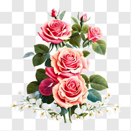 Scarica Bellissimo mazzo di rose rosa con sfondo di fiori bianchi PNG  Online - Creative Fabrica