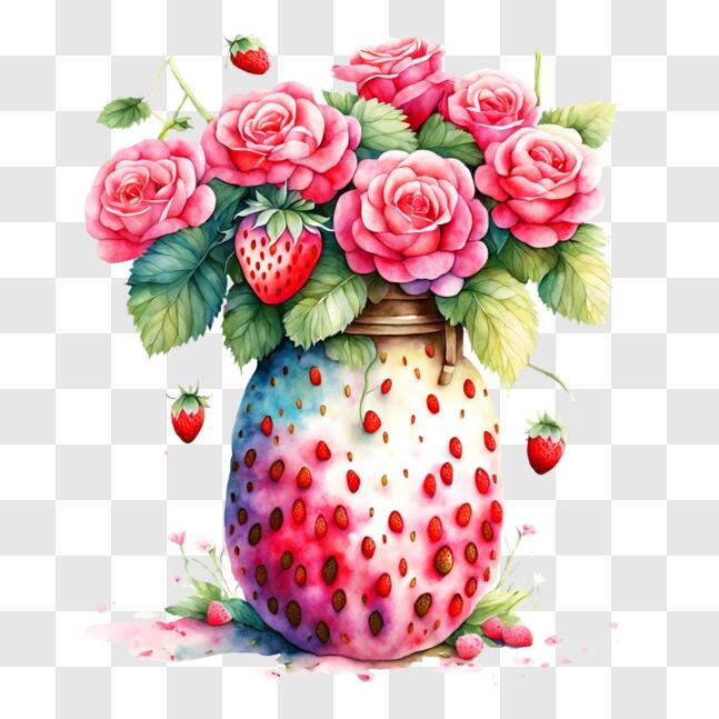 Download Beautiful Floral Arrangement of Roses and Strawberries PNG ...