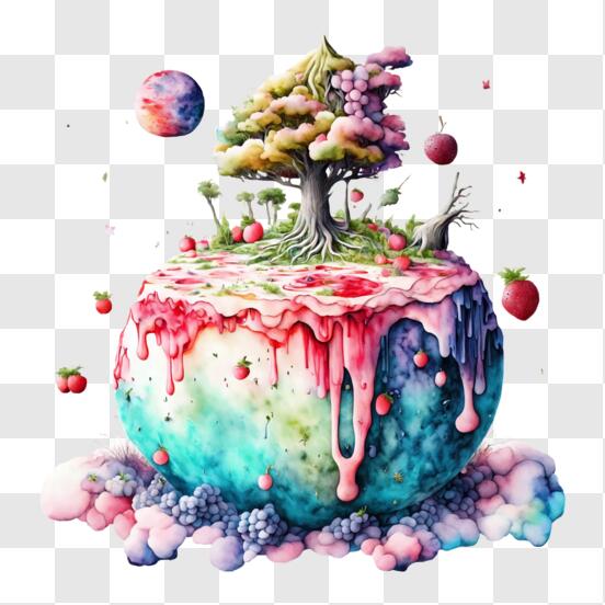 Lindo bolo com pintura de frutas, ilustração de desenho animado · Creative  Fabrica