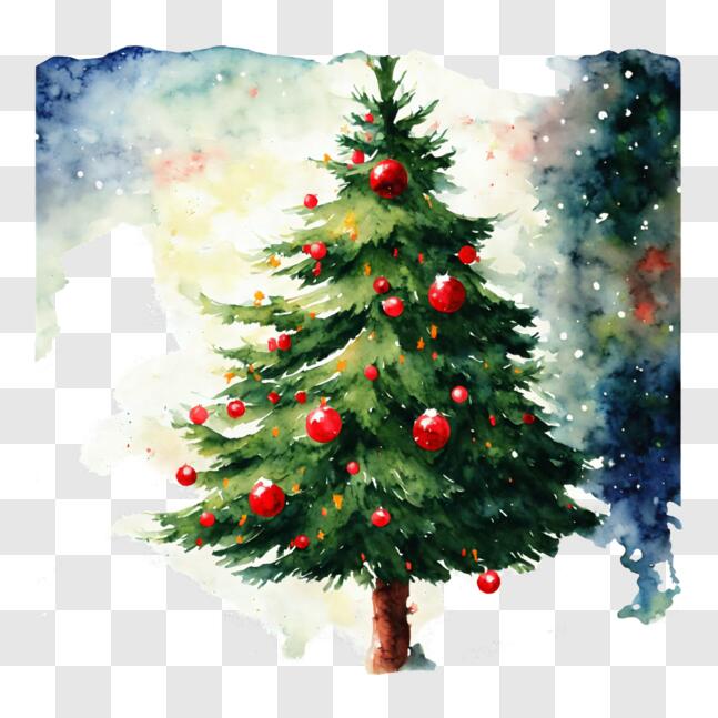 Download Ornamented Christmas Tree Watercolor Painting PNG Online ...