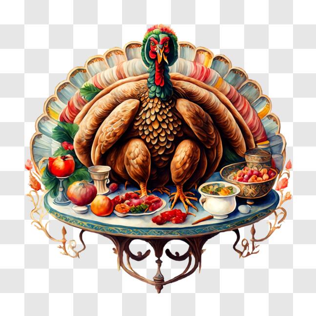 Download Thanksgiving Turkey Feast with Various Fruits and Vegetables ...