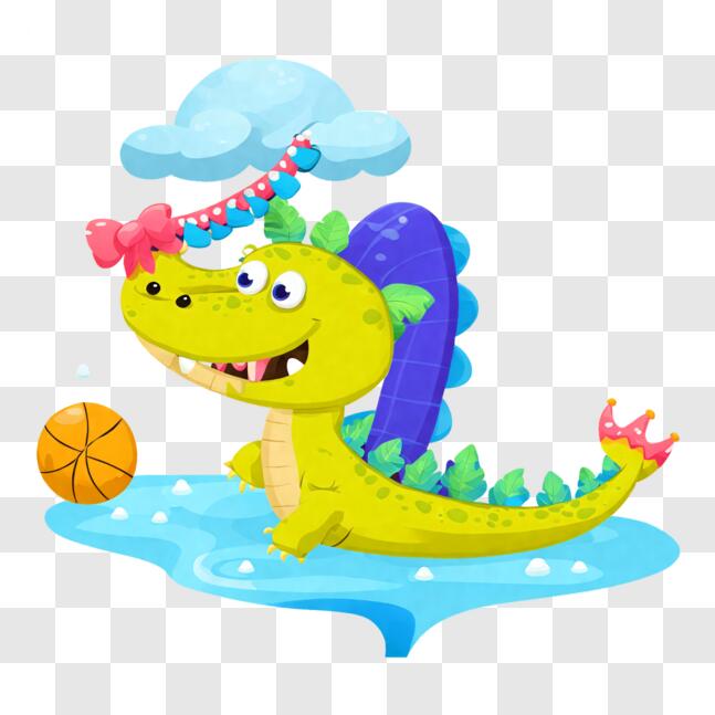 Download Cartoon Green Dragon Having Fun in the Water PNG Online ...
