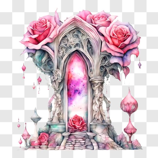 Download Enchanting Pink Doorway with Roses PNGs Online - Creative Fabrica