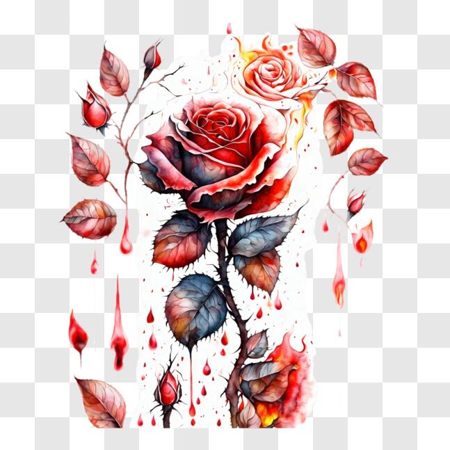 Download Gothic Floral Art: Red Rose with Dripping Blood PNGs