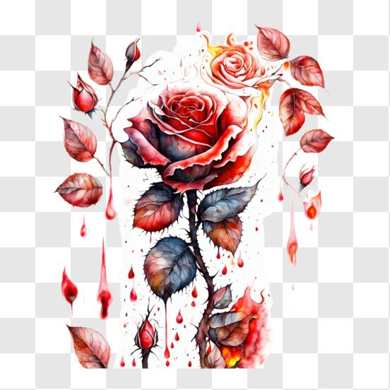 Download Gothic Floral Art: Red Rose with Dripping Blood PNGs