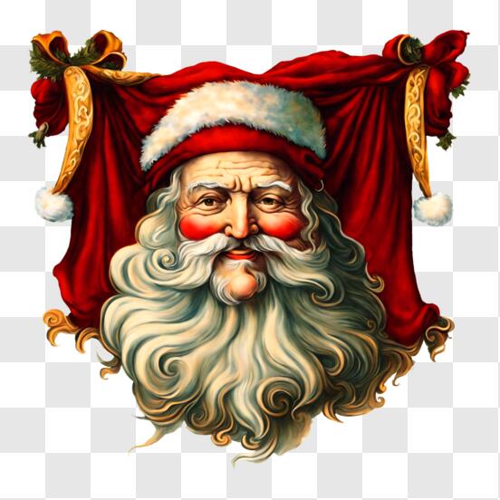 Télécharger Père Noël festif avec barbe et décorations PNG En