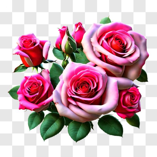 Download Pink Roses with Green Leaves PNGs Online - Creative Fabrica