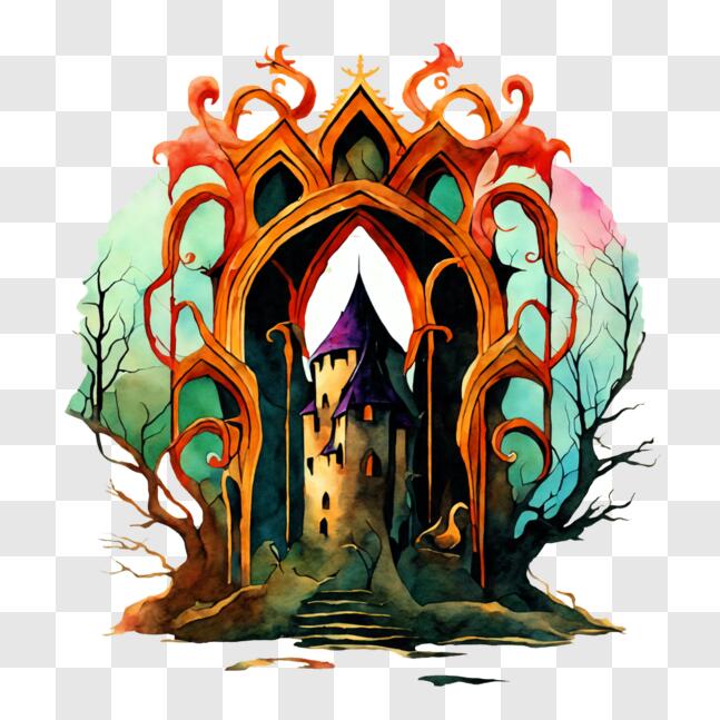 Download Fantasy Castle in the Forest Illustration PNG Online ...