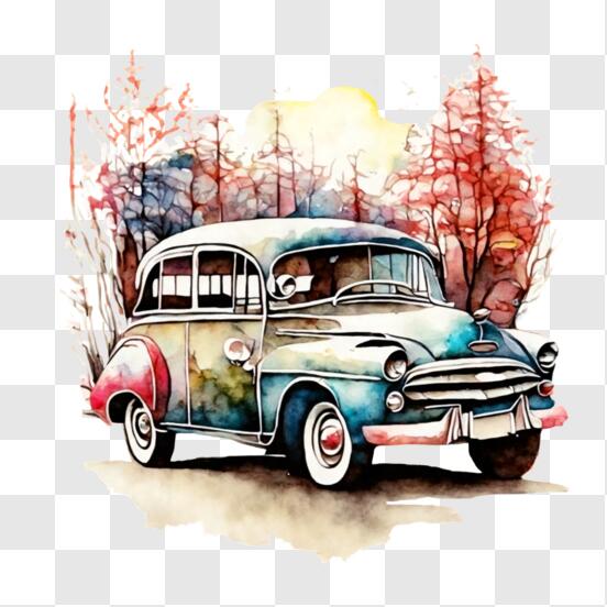 Télécharger Peinture à l'aquarelle vintage d'une vieille voiture