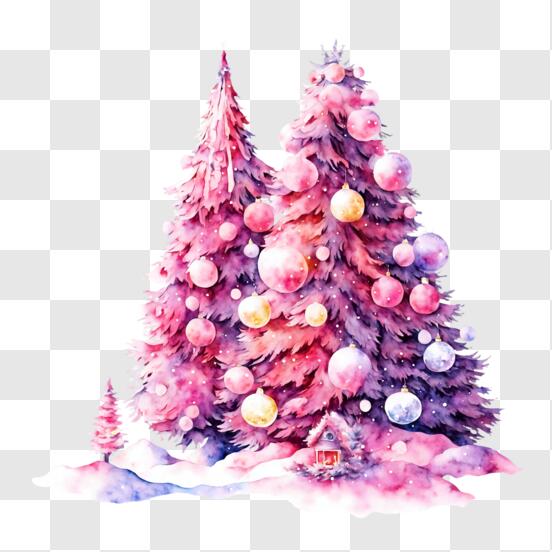 Scarica Alberi di Natale festosi con ornamenti colorati e scatola regalo  PNG Online - Creative Fabrica