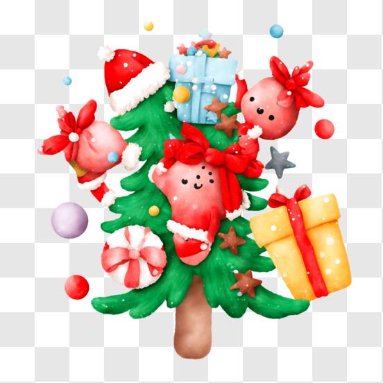 Download Festive Christmas Tree with Cartoon Characters and Ornaments PNG  Online - Creative Fabrica