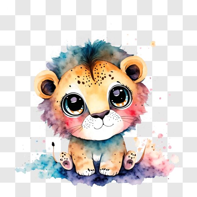 Download Colorful Lion Cub Art Print for Home or Office Decor PNG ...