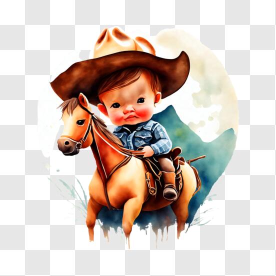 Scarica Bambino che cavalca un cavallo al suo primo rodeo - Dipinto in  bianco e nero PNG Online - Creative Fabrica