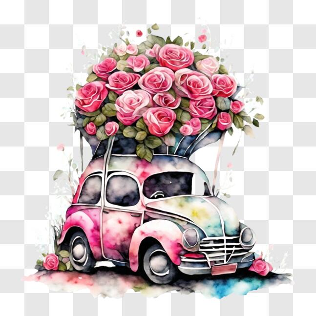 Download Love and Appreciation: Pink Car with Roses PNG Online ...