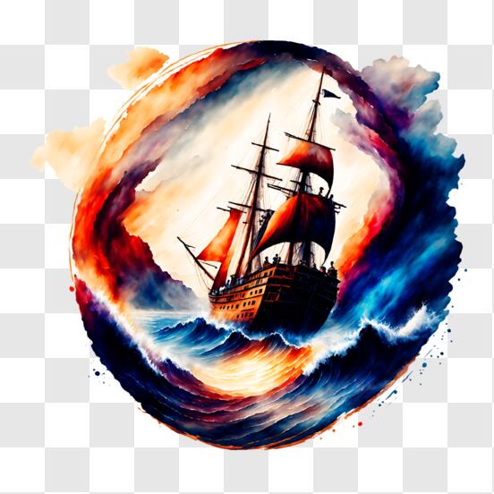 Download Abstract Art: Ship Floating on Waves PNG Online