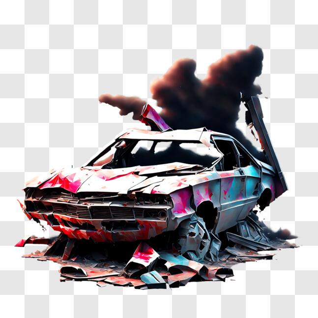 Download Damaged Car Wreck with Smoke PNG Online - Creative Fabrica