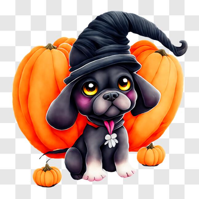 Download Black Dog in Witch Hat with Pumpkins PNGs Online - Creative ...