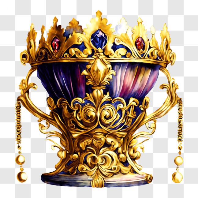 Download Luxurious Gold Vase with Crown and Gemstones PNG Online ...