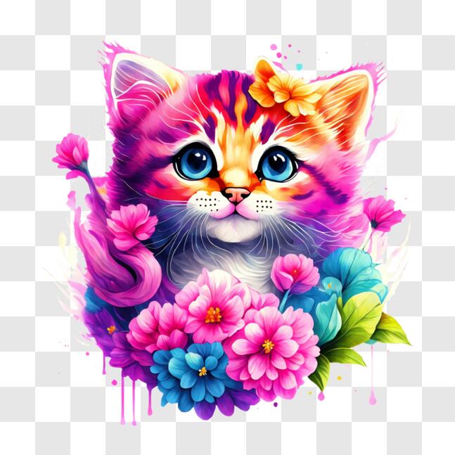 Download Colorful Kitten with Bright Blue Eyes and Fluffy Fur ...