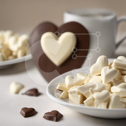 Dulces de San Valentín - Bombones de chocolate en forma de corazón y café  fotos de archivo