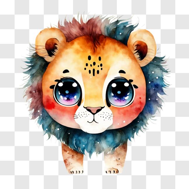 Download Illustration of a Cute Lion with Big Eyes PNG Online ...