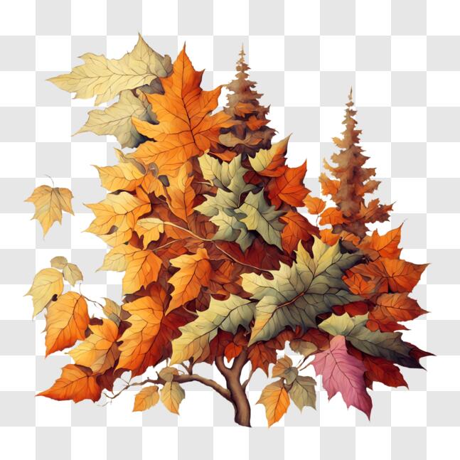 Download Vibrant Autumn Foliage on Tree PNG Online - Creative Fabrica