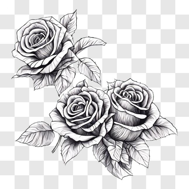 Download Black and White Roses in Full Bloom PNG Online - Creative Fabrica